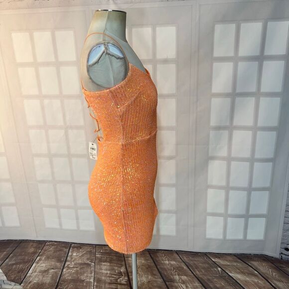 Windsor NWT Dazzle Down Sequin Lace-Up Mini Dress in peach size medium - Picture 8 of 14